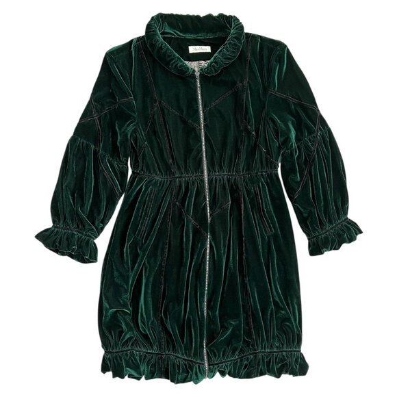 Max Mara Silk Velvet Coat Green Medium Regency Castlecore Witchy - Picture 4 of 11